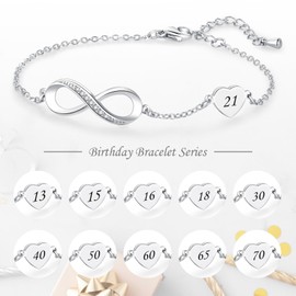 MiiFort Silver Infinity Bracelet Heart Charm 40 Birthday Jewelry Gift for Daughter Women Mom Sister Wife Auntie Niece Granddaughter Grandma Best Friend Adjustable Chain Lucky Number