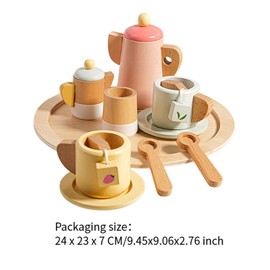 Milageto Pretend Play Set Toy Baby Toys Set Play Cutlery Plate Set Educational Wooden Makeup Kits Tea Party Set Toy for Kids Girls , Afternoon tea set
