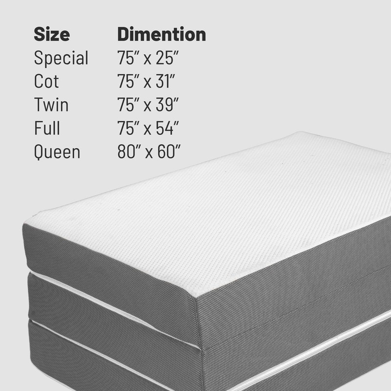 Mayton, 3-Inch Tri-Folding Gel Memory Foam Portable Floor Mattress, Breathable
