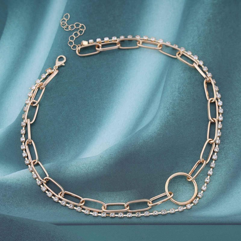 TseenYi Open Circle Necklace Layered Chunky Chain Choker Necklace Gold