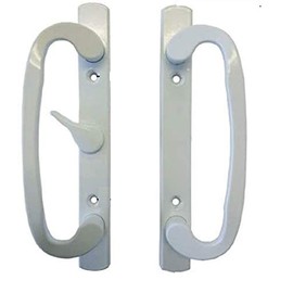 TechnologyLK STB Sliding Glass Patio Door Handle Set, Mortise Type, A-Position, Non-Keyed, White, 3-15/16" Screw Holes