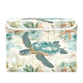 Beautiful Sea Turtle Large Collapsible Storage Bins with Lids Storage Baskets Organizer Containers with Handles for Nursery Clothes Toys
