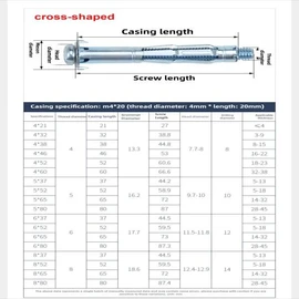 아연 도금 중공 벽 앵커 석고보드 확장 볼트 드라이월/중공 M4 [05 crossshaped] Zinc-Plated Hollow Wall Anchor Drywall Expansion Bolt M4 [05 Cross-Shaped]