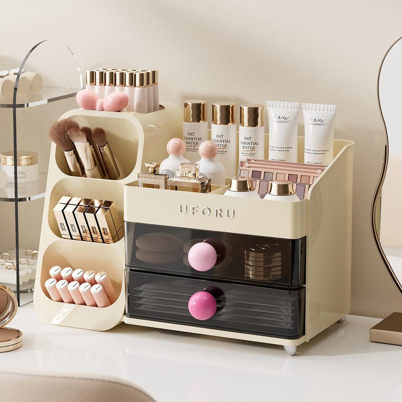 UFORU Makeup Organizer for Vanity with Brush Holder, Countertop Organizer