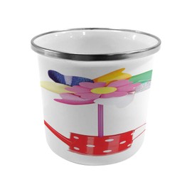 Lunarable Pinwheel Metal Camping Cup, Colored Pinwheel in Watering Can Vibrant Colors Plastic Rainbow Flower Spiral Wind, Stainless Steel Mug for Indoor and Outdoor Activities, Multicolor