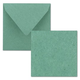 Square Single Card Set - 15 x 15 cm - with Envelopes - Kraft Paper Eucalyptus Green - Pack of 25 - for Greeting Cards & More