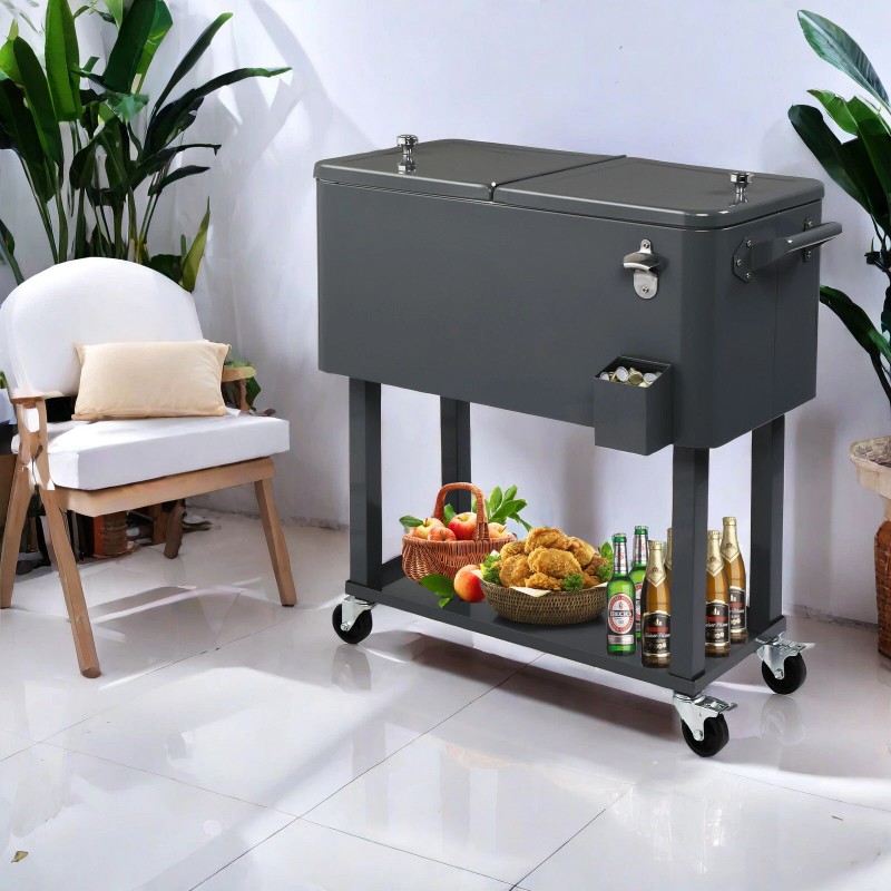 Jutoop 80QT Insulated Trolley - Dark Gray Plastic Rectangular Rolling