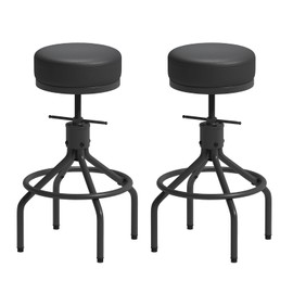 CHIDOCHILO Counter Height Bar Stools Set of 2 Adjustable Swivel Barstools Modern PU Leather 28inch Round Backless Metal Industrial Stool Bar Chair for Kitchen Island (D017-Black-2)