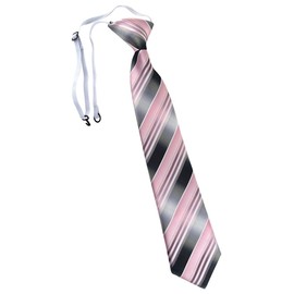TigerTie Security Tie in Striped - Pre-tied with Elastic Band, Pink Light Pink Silver Anthracite Grey