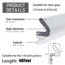 26 ft Door Weather Stripping Door Seal，Door Seal Strip for Door Frame， Door Exterior Door Weather ，for Large Gap and Easy Installation ，(White) (8m* Doorsealing Strip White)