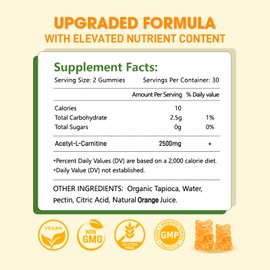 Sijigood 2 Pack Acetyl L-Carnitine Supplement, Natural Nutrition Supplement for Boost Energy, Immunity, Vegan, Orange Flavor, 120 Count