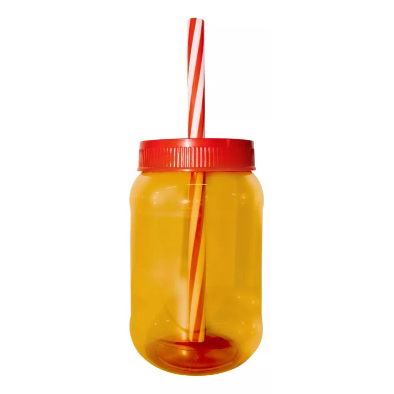 Termo Cilindro Jar Reusable Termo Neón Popote 50 Piezas 500ml