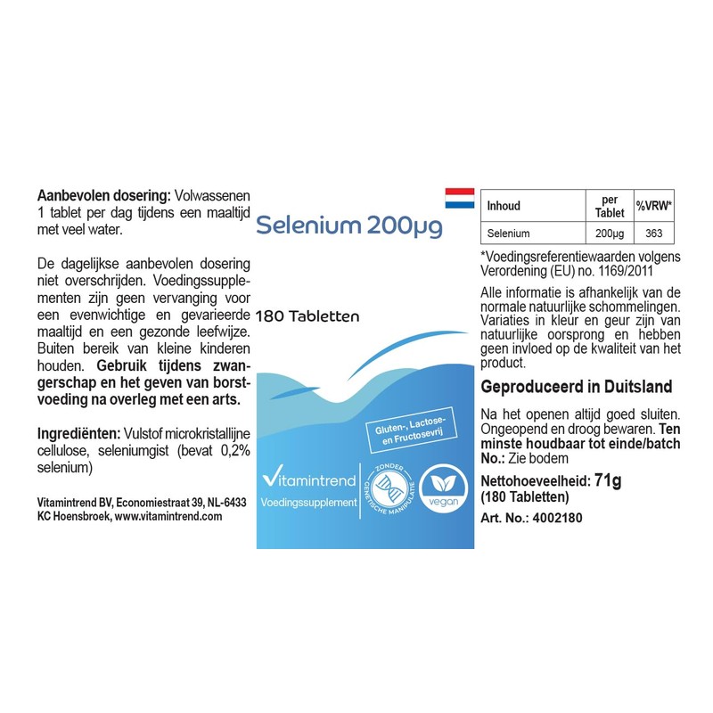 Selen 200μg aus Selenhefe - 180 Tabletten - hochdosiert -