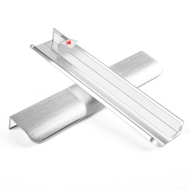 BaiNong 5 Pack 8 inch self Adhesive Cabinet pulls Silvery Finger pulls for cabinets Stick on Handles Concealed Cabinet Handles Edge pulls for cabinets Drawer Pull Seam Drawer Handles Flat pulls