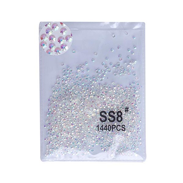 PrettyG 2880pcs SS8 Nail Crystals Bare AB Nail Art Sparkly Round Flatback Rhinestones, Non-Self-Adhesive Bab-S8