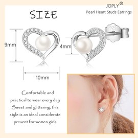 Pearl Earrings for Women - 925 Sterling Sliver Pearl CZ Heart Studs Earrings, Dainty Wedding Pearl Earrings Bridesmaid Gift, Valentines Pearl Earrings Jewelry Ladies Girls Gifts