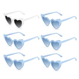 Bouiexye 1 Pack White 5 Pack Dusty Blue Heart Shaped Sunglasses Bachelorette Vintage Heart Glasses for Women Wedding Bridal Party Decorations