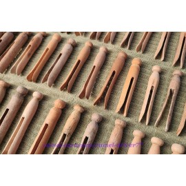 Unbranded 48 (4 DOZ) Vintage 4" WOODEN CLOTHES PINS Round Head Flat PATINA Wood Clothespin