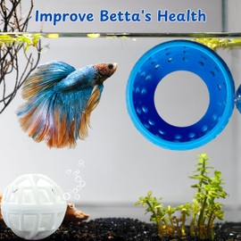 Betta Hideout Resting Spot with 2pcs Filter Ball, Aquarium Betta Tunnel And Nitrifying Balls, Hideout Tunnel Shrimp Cave Aquarium Decor, Fish Tank Decoration For Small Aquatic Shrimp Guppy (Blue)