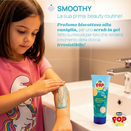 Chicco POP Smoothy Scrub Corpo Bambini e Ragazzi 150ml, Scrub Gel Esfoliante Delicato alla Vaniglia per Pelle Liscia, Con Semi di Kiwi, Formula Vegana Dermatologicamente Testata dai 3 Anni+