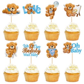 Blumomon Pack of 24 bear cupcake toppers, cute bear, bear decorations, bear children's party, baby shower, theme celebration, birthday party decorations