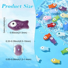 KitBeads 22Pcs 11 Colors Hand Printed Fish Beads with Evil Eye Ocean Sea Fish Shaped Beads for Bracelets Necklaces Jewelry Making Crafts Bulk