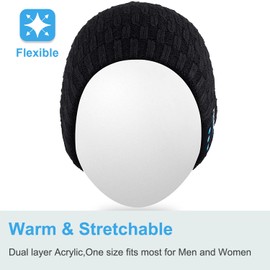 Rotibox Bluetooth Beanie Hat, Winter Outdoor Sport Premium Knit Cap with Wireless Stereo Headphone Headset Speaker Mic Hands for Christmas - Black