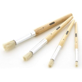BAZIC Round Natural Bristle Stencil Brush Set 4 pcs Acrylic Oil Watercolor Art