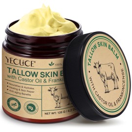 Yecuce Beef Tallow for Skin & Face Cream with Castor Oil and Frankincense,120g,Organic Natural 100% Grass Fed,Whipped Beef Tallow Balm Deeply Moisturizing for Face & Body Care,4.2 oz