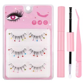 FAIRYGATE Fake Eyelashes with Glue 3 Pairs Colored False Colored Dramatic Lashes Fake Color Extensions Faux Eyelash Cosplay Lash Makeup Artificial Fiber C2325