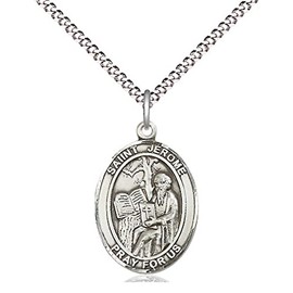 CatholicStore St. Jerome Medal in Fine Pewter, 3/4" Tall on a 18" Light Rhodium Clasp Chain