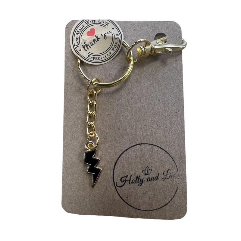 Keyrings, Handmade Keychains, Zipper Chains, Keyrings (Black Lightning Bolt -