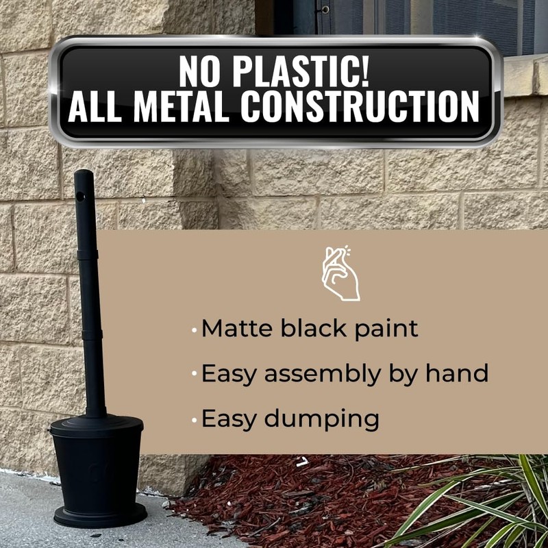 Black Standing Outdoor Ashtray 36" All Metal Construction