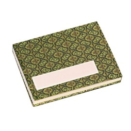 Honsell Leporello 33301 Sketch Book with 22 Sheets = 44 Pages of Chinese Natural White Handmade Cardboard, 12 x 9 cm, 300 g/m², Cover Covered with Brocade-like, Olive Green Fabric