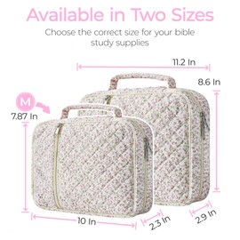 WOBAGMEN Bible Cover Case for Women,Cotton Bible Cover for Men Women with Handle,Bible Book Cover,Bible Bag Floral,Carrying Case Bible Protective Christian Gift (Pink Floral, M)
