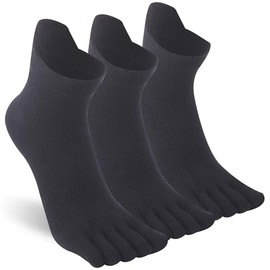 Sunew Five Toe Socks Men, Coolmax Five Finger Socks, High Performance Athletic Ankle High Quarter Toe Socks for Running Outdoor Sports Black 3 Pairs Large