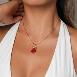 rgwtgkyh Red Rose Necklaces for Women Gold Trendy Cute Dainty Rose Flower Pendant Necklace Valentines Day Birthday Jewelry Gifts for Wife Girlfriend