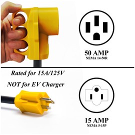 RV Electrical Power Adapter Cord-15A Male to 50A Female RV Power Cord 12inch 10/3 STW,NEMA 5-15P 15 Amp Plug to 14-50R 50 Amp Receptacle,Rated for 15A/125V,Not for EV Charger(CR1550)
