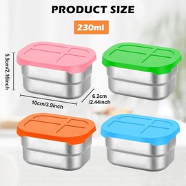 PORFOYO 4er-Set Edelstahl-Snack Box 230ml mit Silikondeckel (304) - Auslaufsichere Snackbox & Snack-Behälter für Küche/Camping, wiederverwendbar, ofen-/gefrierschrankfest, spülmaschinengeeignet