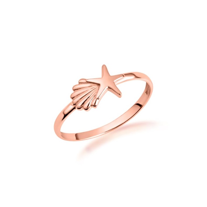 10K Rose Gold Starfish & Seashell Beach Ring - Size