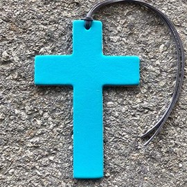 Air Flair | Leather Car Air Freshener | Cross (Turquoise, Butt Naked Scent)