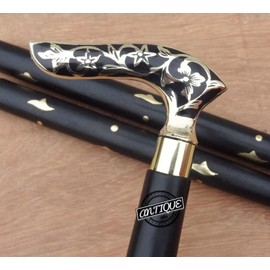 Brass Handle Victorian Telescope Foldable Wooden Walking Stick Cane Ideal Vintage Gift Men Women Father/Mother (Black Victorian)