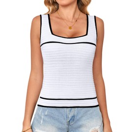Jiflora White Tank Top for Women Square Neck Ribbed Summer Tops for Women 2025 Trendy Fitted Tank Top Woman White L