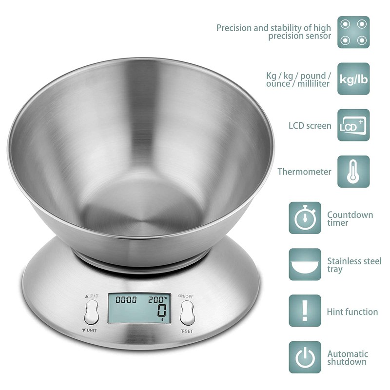 Electronic Kitchen Scales, Uten Kitchen Digital Scale with Detachable Stainless