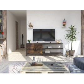 Novilla Retro Farmhouse TV Stand for TVs up to 65 Inches, Living Room Entertainment Center for Flat/Curved Screen, 58 Inches, Brown