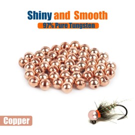 MUUNN 50pcs Tungsten Slotted Beads for Fly Tying,12 Colors/13 Sizes Tungsten Beads Heads Slotted Fly Tying Materials（Copper,2.0mm