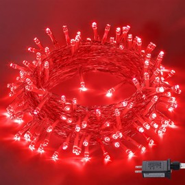 JMEXSUSS 150 luces LED rojas de Navidad para interiores y exteriores impermeables, cadena de luces rojas conectables de 18 metros con enchufe, 8 modos de luz de hadas parpadeante para decoración de