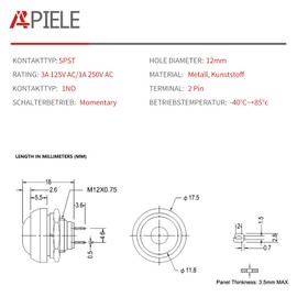 APIELE Pack of 24 12 mm Momentary Button Switch Waterproof SPST On/Off AC 250 V/3 A for Car Trumpet PC Table Lamp Front Doorbell