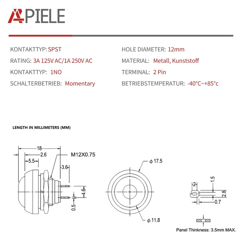 APIELE Pack of 24 12 mm Momentary Button Switch Waterproof