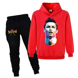 Xpialong Ronaldo Football Kit for Kids Football Hoodie+Pants Cotton Tracksuit Set (Red,12-13 Years,12 Years,13 Years)